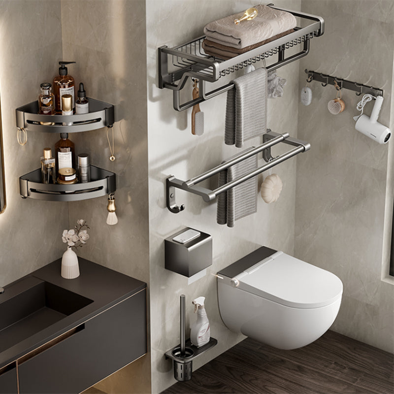 Contemporary Bath Hardware Set in Stainless Aluminum Matte Gray Robe Hooks/Towel Bar Clearhalo 'Bathroom Hardware Sets' 'Bathroom Hardware' 'Bathroom Remodel & Bathroom Fixtures' 'bathroom_hardware_sets' 'Home Improvement' 'home_improvement' 'home_improvement_bathroom_hardware_sets' 6689326