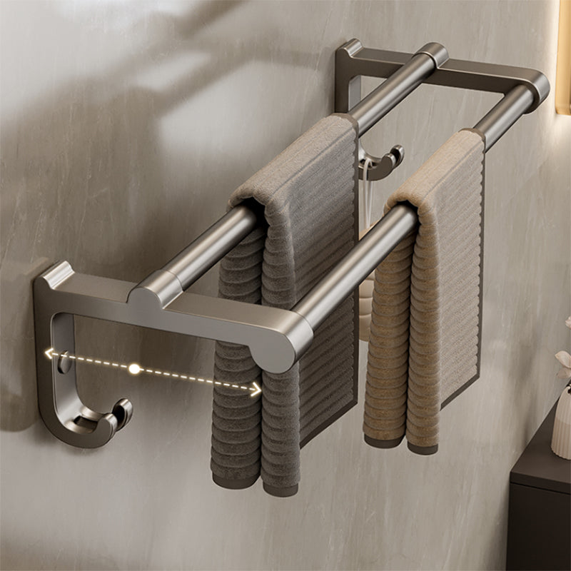 Contemporary Bath Hardware Set in Stainless Aluminum Matte Gray Robe Hooks/Towel Bar Clearhalo 'Bathroom Hardware Sets' 'Bathroom Hardware' 'Bathroom Remodel & Bathroom Fixtures' 'bathroom_hardware_sets' 'Home Improvement' 'home_improvement' 'home_improvement_bathroom_hardware_sets' 6689328