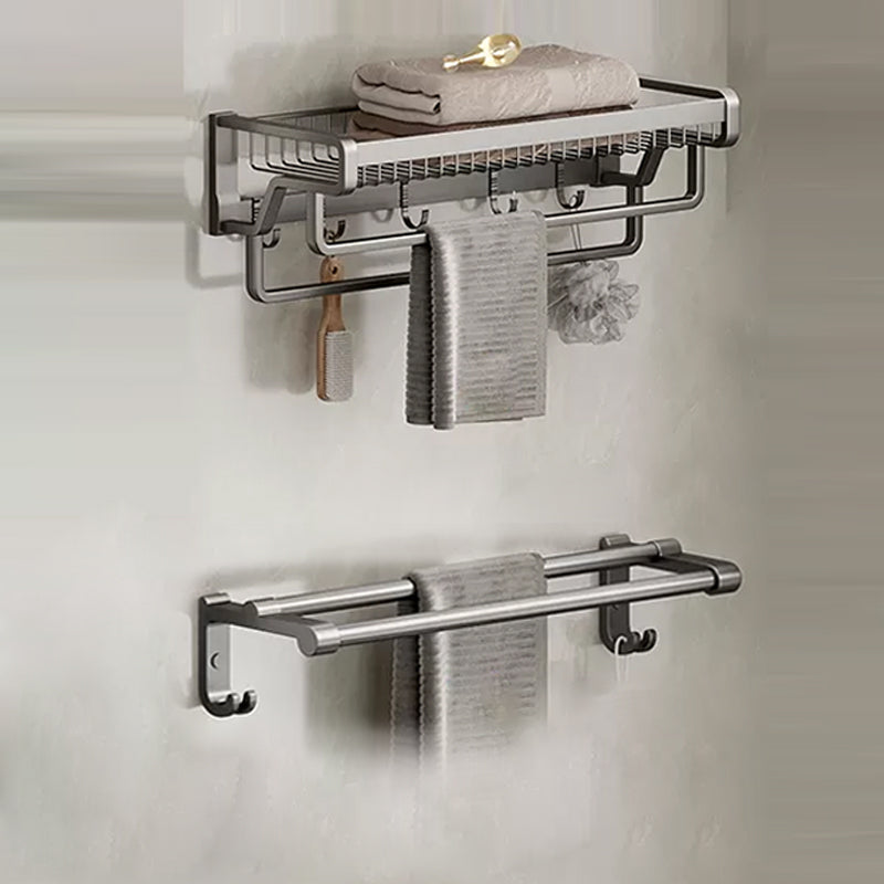 Contemporary Bath Hardware Set in Stainless Aluminum Matte Gray Robe Hooks/Towel Bar Grey Double Towel Rack+ Towel Bar (Double Bars) Clearhalo 'Bathroom Hardware Sets' 'Bathroom Hardware' 'Bathroom Remodel & Bathroom Fixtures' 'bathroom_hardware_sets' 'Home Improvement' 'home_improvement' 'home_improvement_bathroom_hardware_sets' 6689342