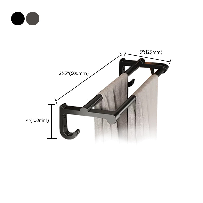 Contemporary Bath Hardware Set in Stainless Aluminum Matte Gray Robe Hooks/Towel Bar Clearhalo 'Bathroom Hardware Sets' 'Bathroom Hardware' 'Bathroom Remodel & Bathroom Fixtures' 'bathroom_hardware_sets' 'Home Improvement' 'home_improvement' 'home_improvement_bathroom_hardware_sets' 6689350