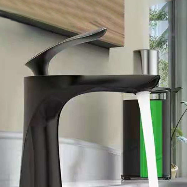 Contemporary Centerset Faucet Lever Handle Low Arc Solid Brass Faucet Clearhalo 'Bathroom Remodel & Bathroom Fixtures' 'Bathroom Sink Faucets' 'Bathroom Sinks & Faucet Components' 'bathroom_sink_faucets' 'Home Improvement' 'home_improvement' 'home_improvement_bathroom_sink_faucets' 6693927