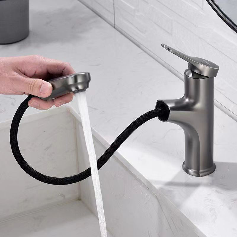 Basic Sink Faucet Brass Faucet Silver Centerset Lavatory Faucet Clearhalo 'Bathroom Remodel & Bathroom Fixtures' 'Bathroom Sink Faucets' 'Bathroom Sinks & Faucet Components' 'bathroom_sink_faucets' 'Home Improvement' 'home_improvement' 'home_improvement_bathroom_sink_faucets' 6693939