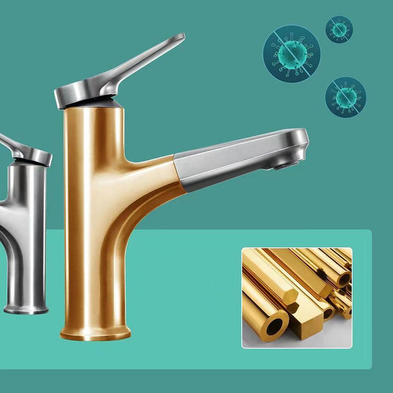 Basic Sink Faucet Brass Faucet Silver Centerset Lavatory Faucet Clearhalo 'Bathroom Remodel & Bathroom Fixtures' 'Bathroom Sink Faucets' 'Bathroom Sinks & Faucet Components' 'bathroom_sink_faucets' 'Home Improvement' 'home_improvement' 'home_improvement_bathroom_sink_faucets' 6693950