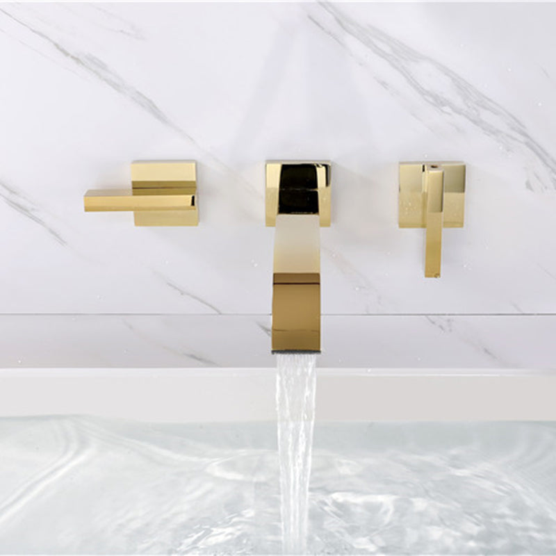 Glam Wall Mounted Bathroom Faucet 2 Handles Low Arc Solid Brass Faucet Clearhalo 'Bathroom Remodel & Bathroom Fixtures' 'Bathroom Sink Faucets' 'Bathroom Sinks & Faucet Components' 'bathroom_sink_faucets' 'Home Improvement' 'home_improvement' 'home_improvement_bathroom_sink_faucets' 6693971