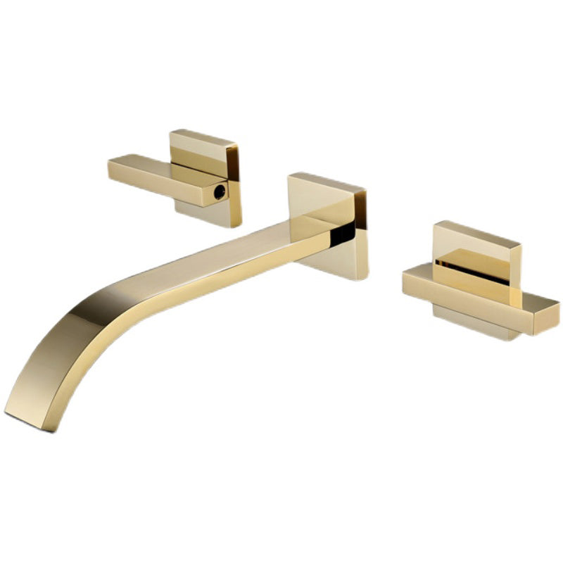 Glam Wall Mounted Bathroom Faucet 2 Handles Low Arc Solid Brass Faucet Clearhalo 'Bathroom Remodel & Bathroom Fixtures' 'Bathroom Sink Faucets' 'Bathroom Sinks & Faucet Components' 'bathroom_sink_faucets' 'Home Improvement' 'home_improvement' 'home_improvement_bathroom_sink_faucets' 6693972