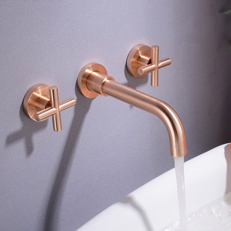 Glam Style Faucets Widespread Wall Mounted Bathroom Sink Faucet Rose Gold Clearhalo 'Bathroom Remodel & Bathroom Fixtures' 'Bathroom Sink Faucets' 'Bathroom Sinks & Faucet Components' 'bathroom_sink_faucets' 'Home Improvement' 'home_improvement' 'home_improvement_bathroom_sink_faucets' 6693977