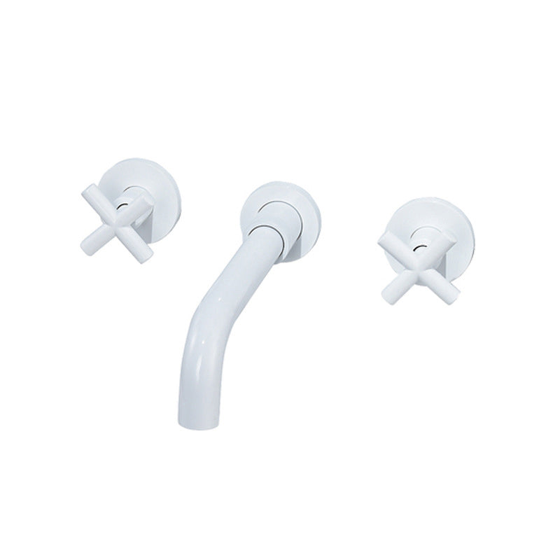 Glam Style Faucets Widespread Wall Mounted Bathroom Sink Faucet White Clearhalo 'Bathroom Remodel & Bathroom Fixtures' 'Bathroom Sink Faucets' 'Bathroom Sinks & Faucet Components' 'bathroom_sink_faucets' 'Home Improvement' 'home_improvement' 'home_improvement_bathroom_sink_faucets' 6693978