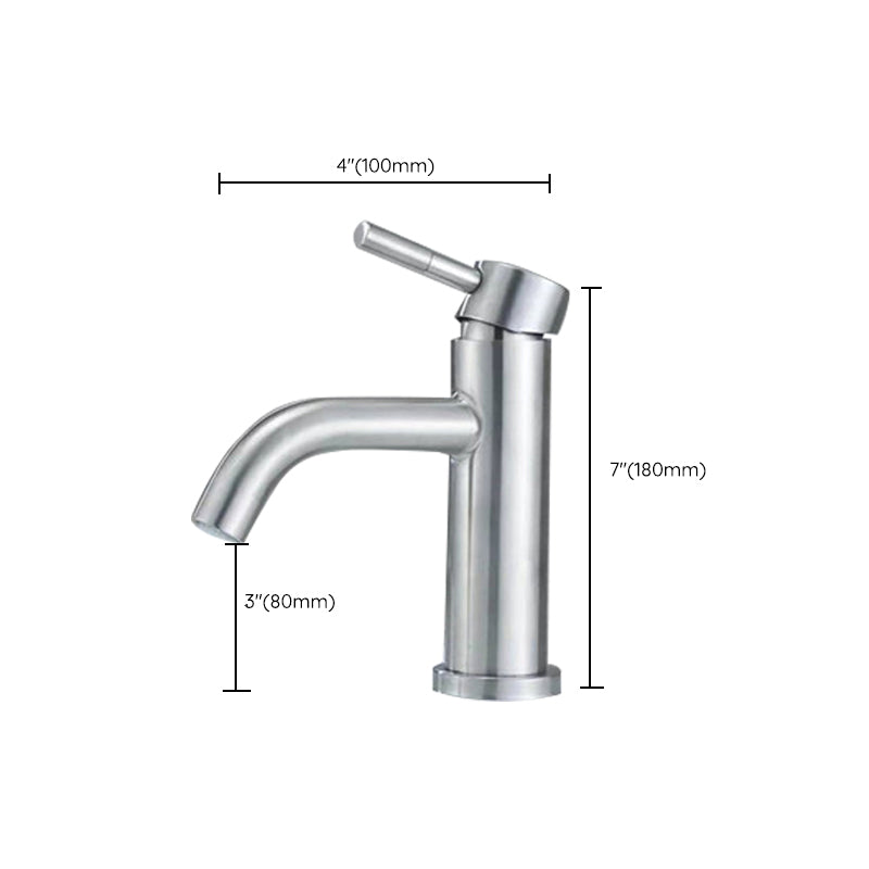 Stainless Steel Bathroom Faucet Chrome Lever Handle Sink Faucet with 1 Hole Clearhalo 'Bathroom Remodel & Bathroom Fixtures' 'Bathroom Sink Faucets' 'Bathroom Sinks & Faucet Components' 'bathroom_sink_faucets' 'Home Improvement' 'home_improvement' 'home_improvement_bathroom_sink_faucets' 6694018