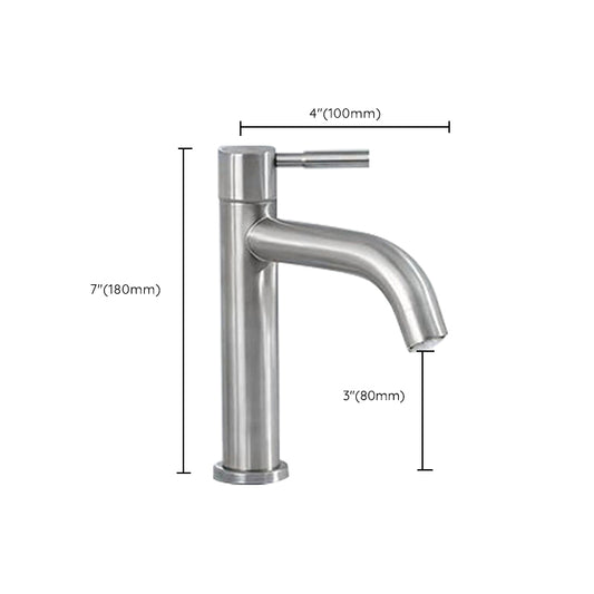 Stainless Steel Bathroom Faucet Chrome Lever Handle Sink Faucet with 1 Hole Clearhalo 'Bathroom Remodel & Bathroom Fixtures' 'Bathroom Sink Faucets' 'Bathroom Sinks & Faucet Components' 'bathroom_sink_faucets' 'Home Improvement' 'home_improvement' 'home_improvement_bathroom_sink_faucets' 6694019