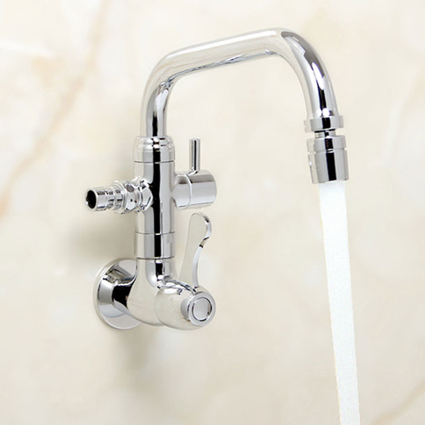 Modern Pull Down Single Handle Kitchen Faucet Wall-mounted Faucet in Chrome 8.3" Clearhalo 'Home Improvement' 'home_improvement' 'home_improvement_kitchen_faucets' 'Kitchen Faucets' 'Kitchen Remodel & Kitchen Fixtures' 'Kitchen Sinks & Faucet Components' 'kitchen_faucets' 6694053
