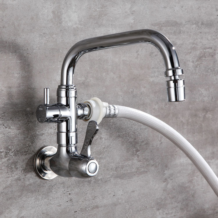 Modern Pull Down Single Handle Kitchen Faucet Wall-mounted Faucet in Chrome 7.9" Clearhalo 'Home Improvement' 'home_improvement' 'home_improvement_kitchen_faucets' 'Kitchen Faucets' 'Kitchen Remodel & Kitchen Fixtures' 'Kitchen Sinks & Faucet Components' 'kitchen_faucets' 6694057