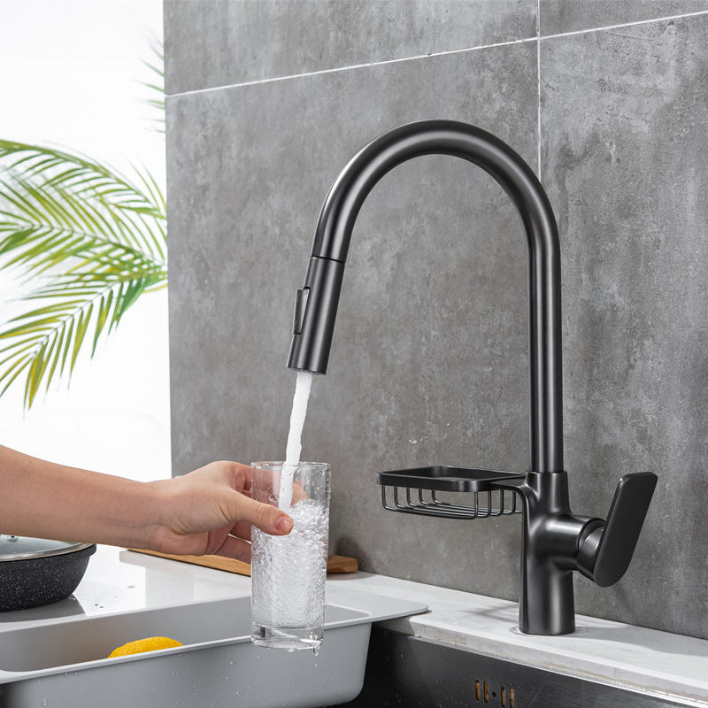 Pull Down Water Filler Single Handle Kitchen Faucet with Soap Basket Clearhalo 'Home Improvement' 'home_improvement' 'home_improvement_kitchen_faucets' 'Kitchen Faucets' 'Kitchen Remodel & Kitchen Fixtures' 'Kitchen Sinks & Faucet Components' 'kitchen_faucets' 6694129