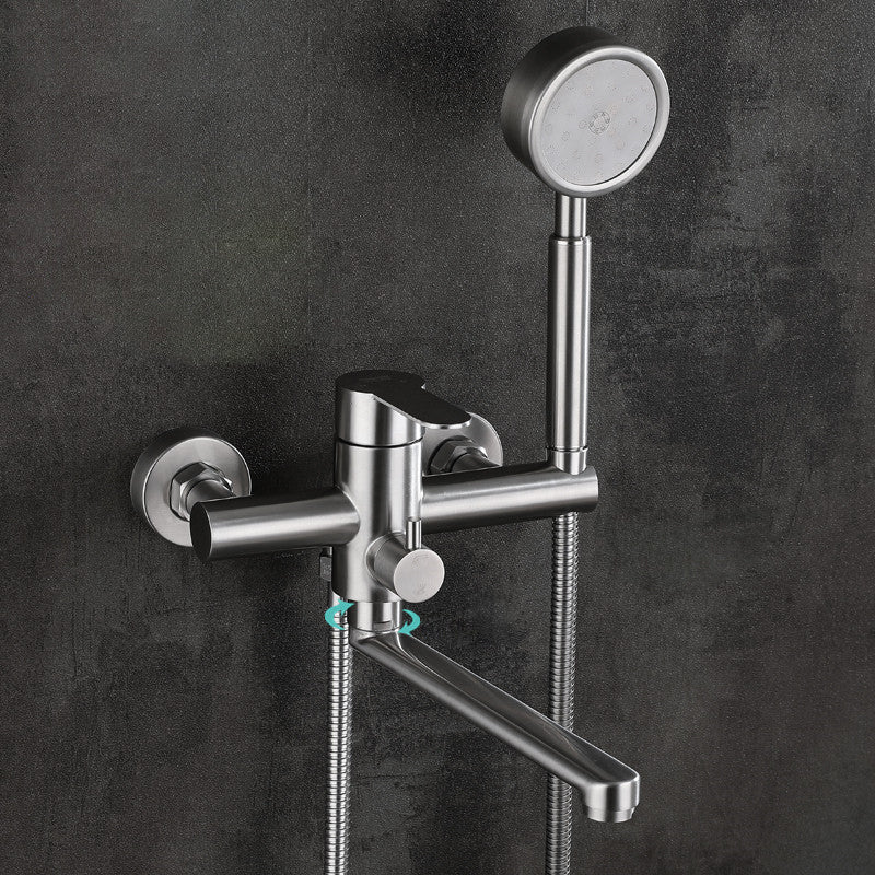 Wall Mounted Metal Tub Filler Low Arc Swivel Bathroom Faucet Cylinder Hand Shower Included Spray Gun Not Included Clearhalo 'Bathroom Remodel & Bathroom Fixtures' 'Bathtub Faucets' 'bathtub_faucets' 'Home Improvement' 'home_improvement' 'home_improvement_bathtub_faucets' 6694312