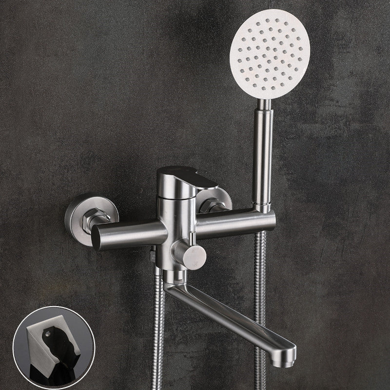Wall Mounted Metal Tub Filler Low Arc Swivel Bathroom Faucet Round Hand Shower Included Spray Gun Not Included Clearhalo 'Bathroom Remodel & Bathroom Fixtures' 'Bathtub Faucets' 'bathtub_faucets' 'Home Improvement' 'home_improvement' 'home_improvement_bathtub_faucets' 6694314