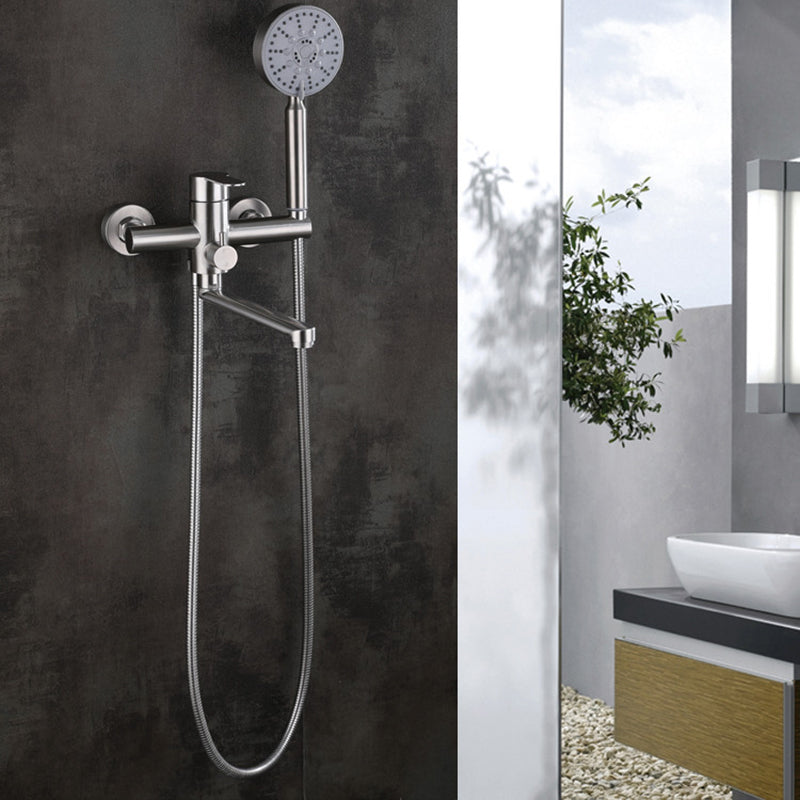 Wall Mounted Metal Tub Filler Low Arc Swivel Bathroom Faucet Clearhalo 'Bathroom Remodel & Bathroom Fixtures' 'Bathtub Faucets' 'bathtub_faucets' 'Home Improvement' 'home_improvement' 'home_improvement_bathtub_faucets' 6694315