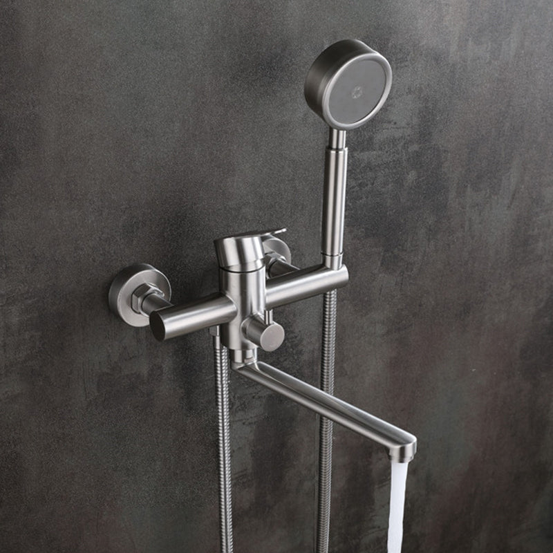 Wall Mounted Metal Tub Filler Low Arc Swivel Bathroom Faucet Clearhalo 'Bathroom Remodel & Bathroom Fixtures' 'Bathtub Faucets' 'bathtub_faucets' 'Home Improvement' 'home_improvement' 'home_improvement_bathtub_faucets' 6694317