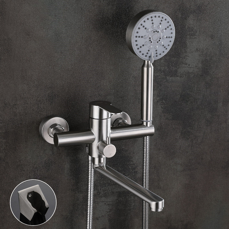 Wall Mounted Metal Tub Filler Low Arc Swivel Bathroom Faucet Circline Hand Shower Included Spray Gun Not Included Clearhalo 'Bathroom Remodel & Bathroom Fixtures' 'Bathtub Faucets' 'bathtub_faucets' 'Home Improvement' 'home_improvement' 'home_improvement_bathtub_faucets' 6694318