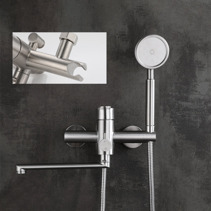 Wall Mounted Metal Tub Filler Low Arc Swivel Bathroom Faucet Clearhalo 'Bathroom Remodel & Bathroom Fixtures' 'Bathtub Faucets' 'bathtub_faucets' 'Home Improvement' 'home_improvement' 'home_improvement_bathtub_faucets' 6694321
