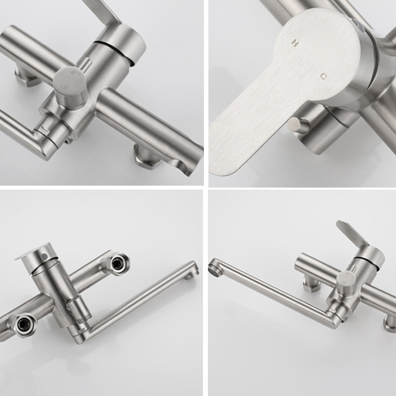 Wall Mounted Metal Tub Filler Low Arc Swivel Bathroom Faucet Clearhalo 'Bathroom Remodel & Bathroom Fixtures' 'Bathtub Faucets' 'bathtub_faucets' 'Home Improvement' 'home_improvement' 'home_improvement_bathtub_faucets' 6694325