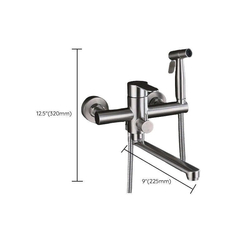 Wall Mounted Metal Tub Filler Low Arc Swivel Bathroom Faucet Clearhalo 'Bathroom Remodel & Bathroom Fixtures' 'Bathtub Faucets' 'bathtub_faucets' 'Home Improvement' 'home_improvement' 'home_improvement_bathtub_faucets' 6694331