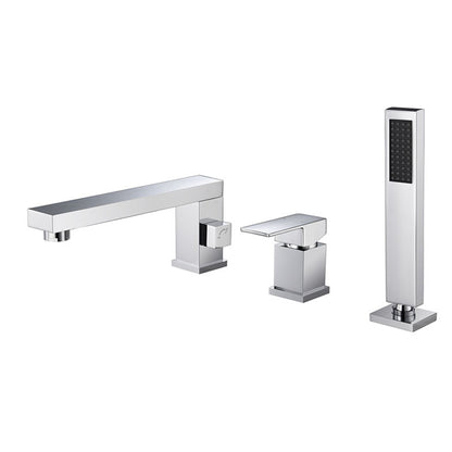 Modern Wall Mounted Metal Tub Filler 3 Holes Swivel Tub Filler Trim Silver Clearhalo 'Bathroom Remodel & Bathroom Fixtures' 'Bathtub Faucets' 'bathtub_faucets' 'Home Improvement' 'home_improvement' 'home_improvement_bathtub_faucets' 6694338