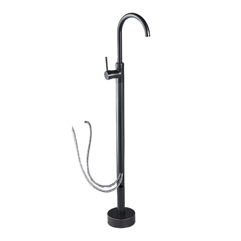 Floor Mounted Metal Freestanding Tub Filler Double Handles Freestanding Bathtub Faucet Black Hand Shower Not Included Wall Clearhalo 'Bathroom Remodel & Bathroom Fixtures' 'Bathtub Faucets' 'bathtub_faucets' 'Home Improvement' 'home_improvement' 'home_improvement_bathtub_faucets' 6694358