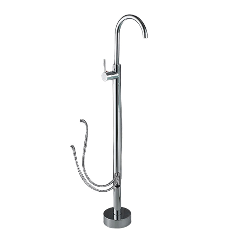 Floor Mounted Metal Freestanding Tub Filler Double Handles Freestanding Bathtub Faucet Chrome Hand Shower Not Included Wall Clearhalo 'Bathroom Remodel & Bathroom Fixtures' 'Bathtub Faucets' 'bathtub_faucets' 'Home Improvement' 'home_improvement' 'home_improvement_bathtub_faucets' 6694365