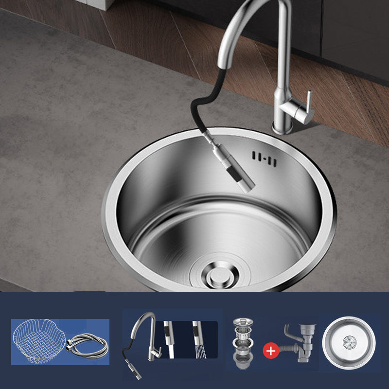 Modern Style Kitchen Sink Stainless Steel Corrosion Resistant Kitchen Sink 16"L x 16"W x 7"H Sink with Faucet Round Pull Out Faucet Clearhalo 'Home Improvement' 'home_improvement' 'home_improvement_kitchen_sinks' 'Kitchen Remodel & Kitchen Fixtures' 'Kitchen Sinks & Faucet Components' 'Kitchen Sinks' 'kitchen_sinks' 6694397