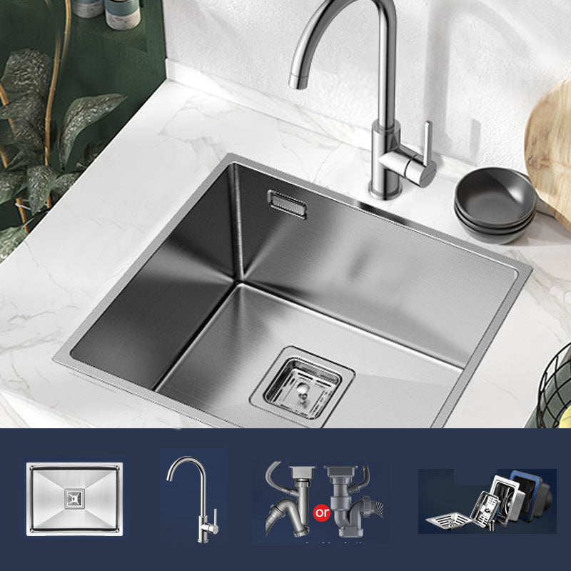 Modern Style Kitchen Sink Stainless Steel Corrosion Resistant Kitchen Sink 17"L x 12"W x 7"H Sink with Faucet Round Faucet Clearhalo 'Home Improvement' 'home_improvement' 'home_improvement_kitchen_sinks' 'Kitchen Remodel & Kitchen Fixtures' 'Kitchen Sinks & Faucet Components' 'Kitchen Sinks' 'kitchen_sinks' 6694416