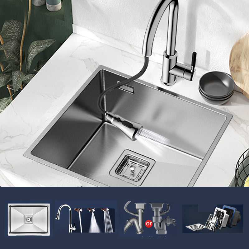 Modern Style Kitchen Sink Stainless Steel Corrosion Resistant Kitchen Sink 17"L x 12"W x 7"H Sink with Faucet Flare Pull Tap Clearhalo 'Home Improvement' 'home_improvement' 'home_improvement_kitchen_sinks' 'Kitchen Remodel & Kitchen Fixtures' 'Kitchen Sinks & Faucet Components' 'Kitchen Sinks' 'kitchen_sinks' 6694418