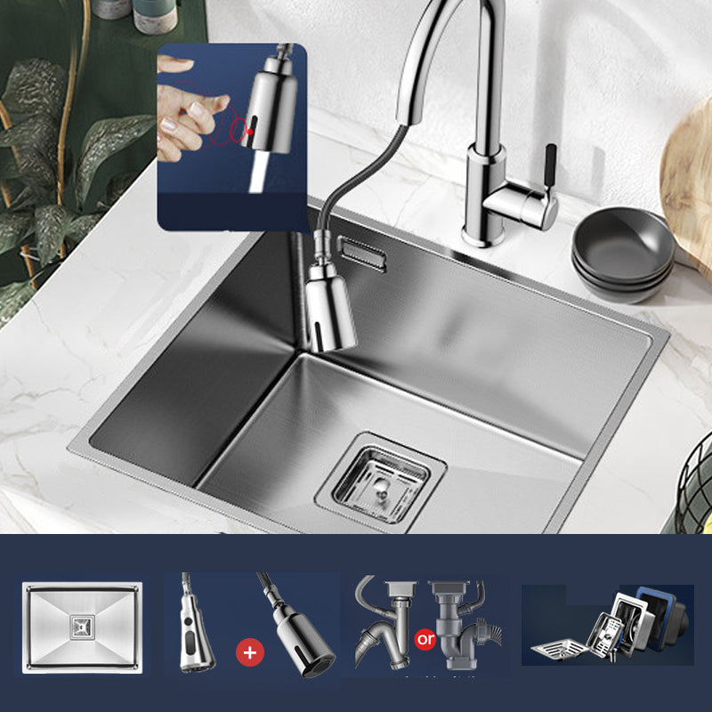 Modern Style Kitchen Sink Stainless Steel Corrosion Resistant Kitchen Sink 17"L x 12"W x 7"H Sink with Faucet Induction Pull Out Faucet Clearhalo 'Home Improvement' 'home_improvement' 'home_improvement_kitchen_sinks' 'Kitchen Remodel & Kitchen Fixtures' 'Kitchen Sinks & Faucet Components' 'Kitchen Sinks' 'kitchen_sinks' 6694419