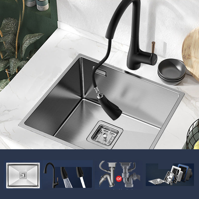 Modern Style Kitchen Sink Stainless Steel Corrosion Resistant Kitchen Sink 17"L x 12"W x 7"H Sink with Faucet Black Pull Out Faucet Clearhalo 'Home Improvement' 'home_improvement' 'home_improvement_kitchen_sinks' 'Kitchen Remodel & Kitchen Fixtures' 'Kitchen Sinks & Faucet Components' 'Kitchen Sinks' 'kitchen_sinks' 6694420
