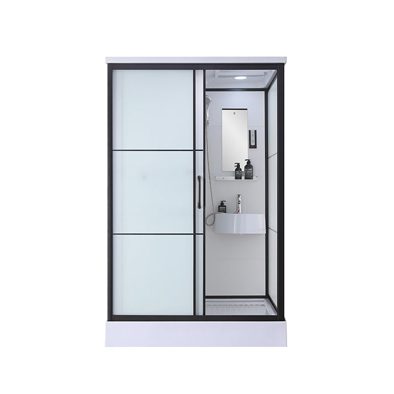 Black Framed Shower Stall with White Base Tempered Glass Shower Stall 39"L x 47"W x 85"H Toilet Not Included Rectangle Clearhalo 'Bathroom Remodel & Bathroom Fixtures' 'Home Improvement' 'home_improvement' 'home_improvement_shower_stalls_enclosures' 'Shower Stalls & Enclosures' 'shower_stalls_enclosures' 'Showers & Bathtubs' 6694426
