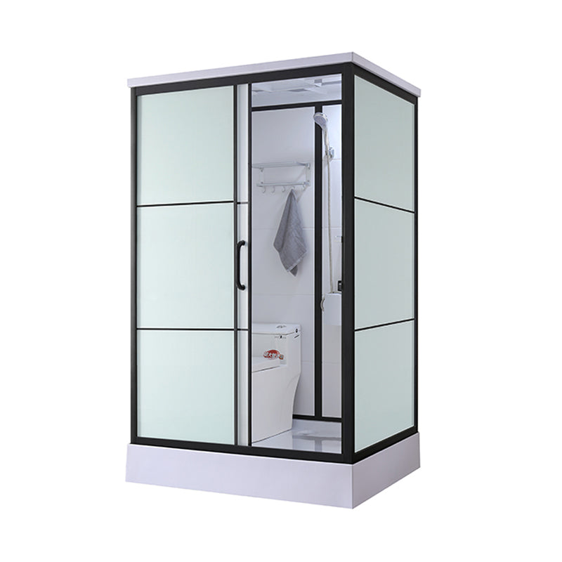 Black Framed Shower Stall with White Base Tempered Glass Shower Stall 39"L x 47"W x 85"H Toilet Included Rectangle Clearhalo 'Bathroom Remodel & Bathroom Fixtures' 'Home Improvement' 'home_improvement' 'home_improvement_shower_stalls_enclosures' 'Shower Stalls & Enclosures' 'shower_stalls_enclosures' 'Showers & Bathtubs' 6694441
