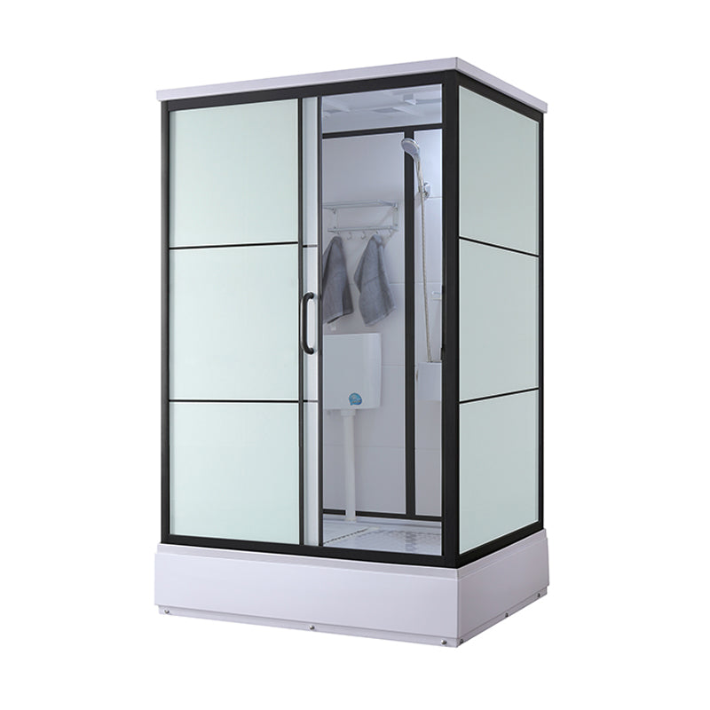 Black Framed Shower Stall with White Base Tempered Glass Shower Stall 43.3"L x 55.1"W x 84.6"H Latrine Pit Included Rectangle Clearhalo 'Bathroom Remodel & Bathroom Fixtures' 'Home Improvement' 'home_improvement' 'home_improvement_shower_stalls_enclosures' 'Shower Stalls & Enclosures' 'shower_stalls_enclosures' 'Showers & Bathtubs' 6694442