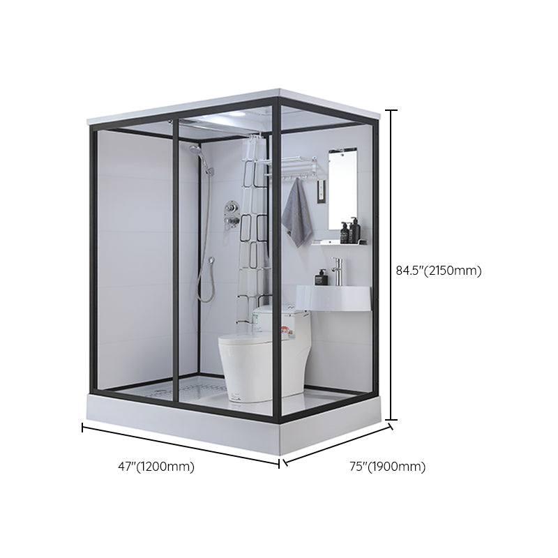 Black Framed Shower Stall with White Base Tempered Glass Shower Stall Clearhalo 'Bathroom Remodel & Bathroom Fixtures' 'Home Improvement' 'home_improvement' 'home_improvement_shower_stalls_enclosures' 'Shower Stalls & Enclosures' 'shower_stalls_enclosures' 'Showers & Bathtubs' 6694444