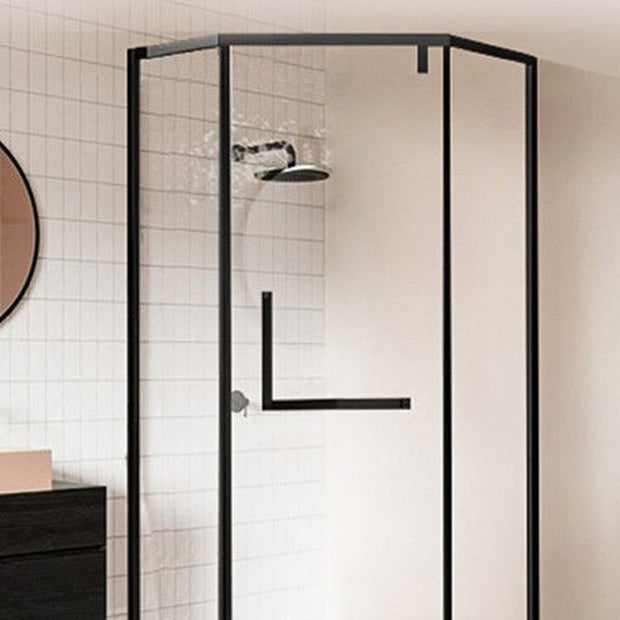 Contemporary Black Shower Enclosure Neo-Angle Semi-Frameless Clear Shower Enclosure Clearhalo 'Bathroom Remodel & Bathroom Fixtures' 'Home Improvement' 'home_improvement' 'home_improvement_shower_stalls_enclosures' 'Shower Stalls & Enclosures' 'shower_stalls_enclosures' 'Showers & Bathtubs' 6694462