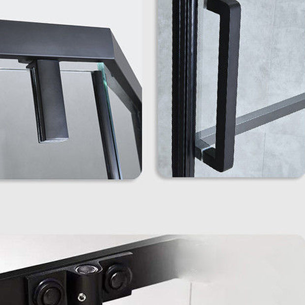 Contemporary Black Shower Enclosure Neo-Angle Semi-Frameless Clear Shower Enclosure Clearhalo 'Bathroom Remodel & Bathroom Fixtures' 'Home Improvement' 'home_improvement' 'home_improvement_shower_stalls_enclosures' 'Shower Stalls & Enclosures' 'shower_stalls_enclosures' 'Showers & Bathtubs' 6694463