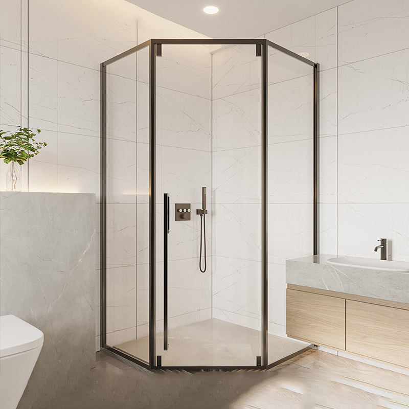 Contemporary Shower Enclosure Neo-Angle Semi-Frameless Clear Shower Enclosure 47.2"L x 39.3"W x 78.7"H Gray Clearhalo 'Bathroom Remodel & Bathroom Fixtures' 'Home Improvement' 'home_improvement' 'home_improvement_shower_stalls_enclosures' 'Shower Stalls & Enclosures' 'shower_stalls_enclosures' 'Showers & Bathtubs' 6694628