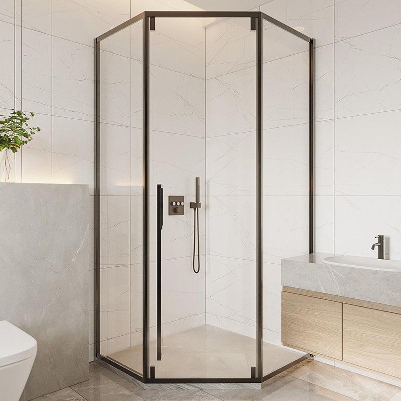 Contemporary Shower Enclosure Neo-Angle Semi-Frameless Clear Shower Enclosure Clearhalo 'Bathroom Remodel & Bathroom Fixtures' 'Home Improvement' 'home_improvement' 'home_improvement_shower_stalls_enclosures' 'Shower Stalls & Enclosures' 'shower_stalls_enclosures' 'Showers & Bathtubs' 6694629