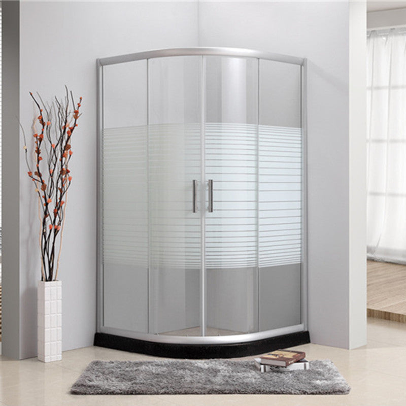 Contemporary Shower Stall Striped Round Semi-Frameless Shower Stall Left Striped Clearhalo 'Bathroom Remodel & Bathroom Fixtures' 'Home Improvement' 'home_improvement' 'home_improvement_shower_stalls_enclosures' 'Shower Stalls & Enclosures' 'shower_stalls_enclosures' 'Showers & Bathtubs' 6694663