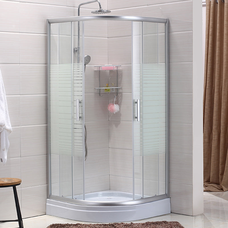 Contemporary Shower Stall Striped Round Semi-Frameless Shower Stall Left Striped Clearhalo 'Bathroom Remodel & Bathroom Fixtures' 'Home Improvement' 'home_improvement' 'home_improvement_shower_stalls_enclosures' 'Shower Stalls & Enclosures' 'shower_stalls_enclosures' 'Showers & Bathtubs' 6694665