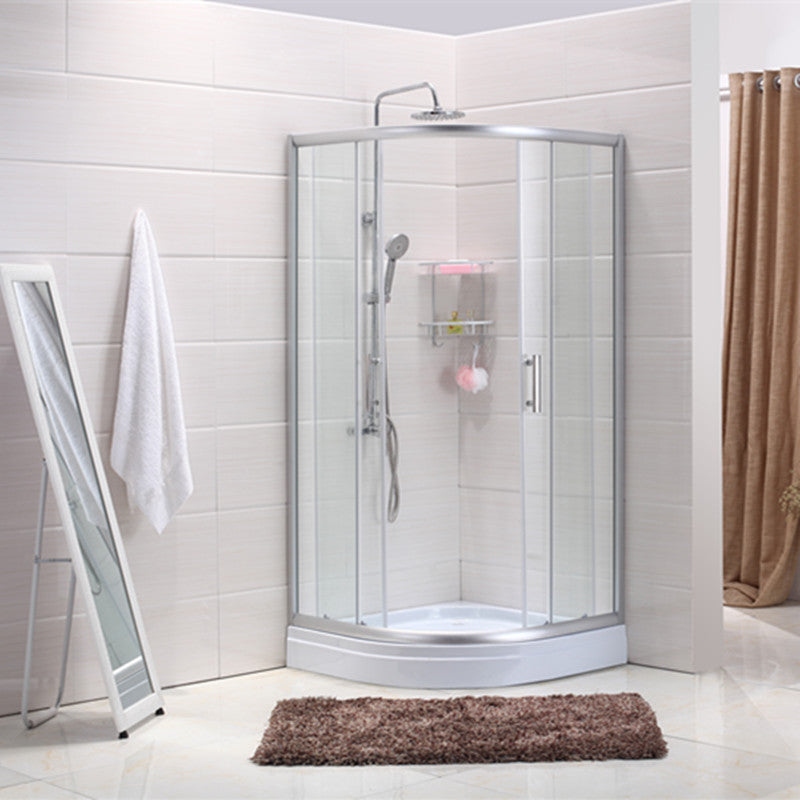 Contemporary Shower Stall Striped Round Semi-Frameless Shower Stall 39.4"L x 39.4"W x 76.8"H Left Clear Glass Clearhalo 'Bathroom Remodel & Bathroom Fixtures' 'Home Improvement' 'home_improvement' 'home_improvement_shower_stalls_enclosures' 'Shower Stalls & Enclosures' 'shower_stalls_enclosures' 'Showers & Bathtubs' 6694667