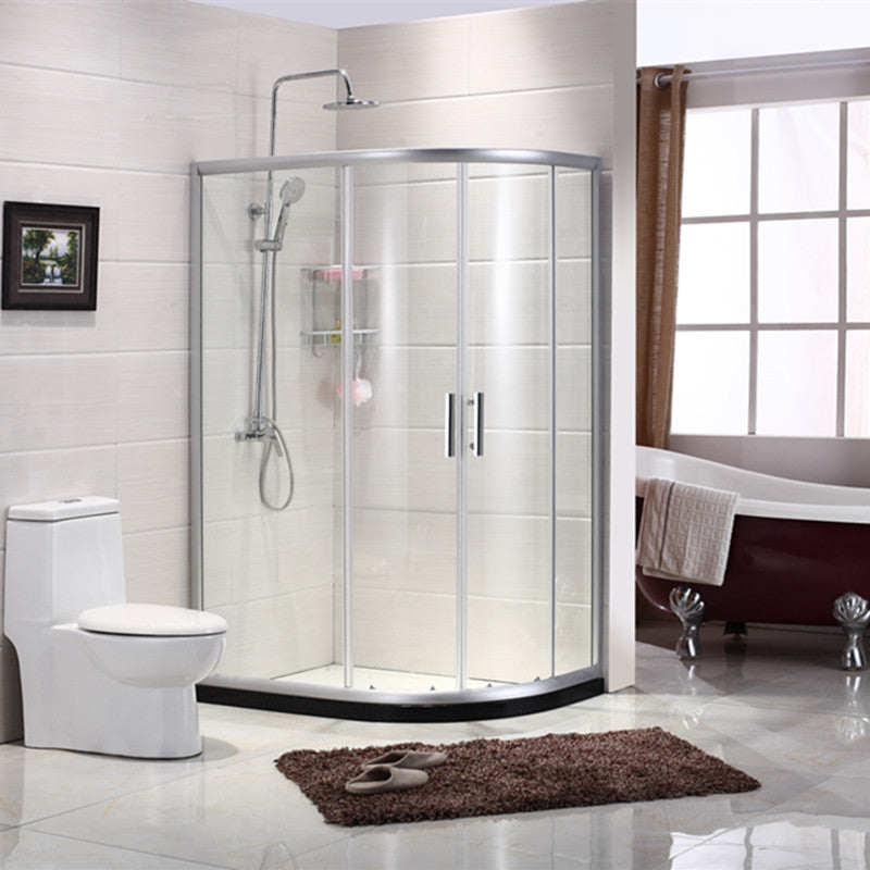 Contemporary Shower Stall Striped Round Semi-Frameless Shower Stall 47.2"L x 31.5"W x 76.8"H Left Clear Glass Clearhalo 'Bathroom Remodel & Bathroom Fixtures' 'Home Improvement' 'home_improvement' 'home_improvement_shower_stalls_enclosures' 'Shower Stalls & Enclosures' 'shower_stalls_enclosures' 'Showers & Bathtubs' 6694668