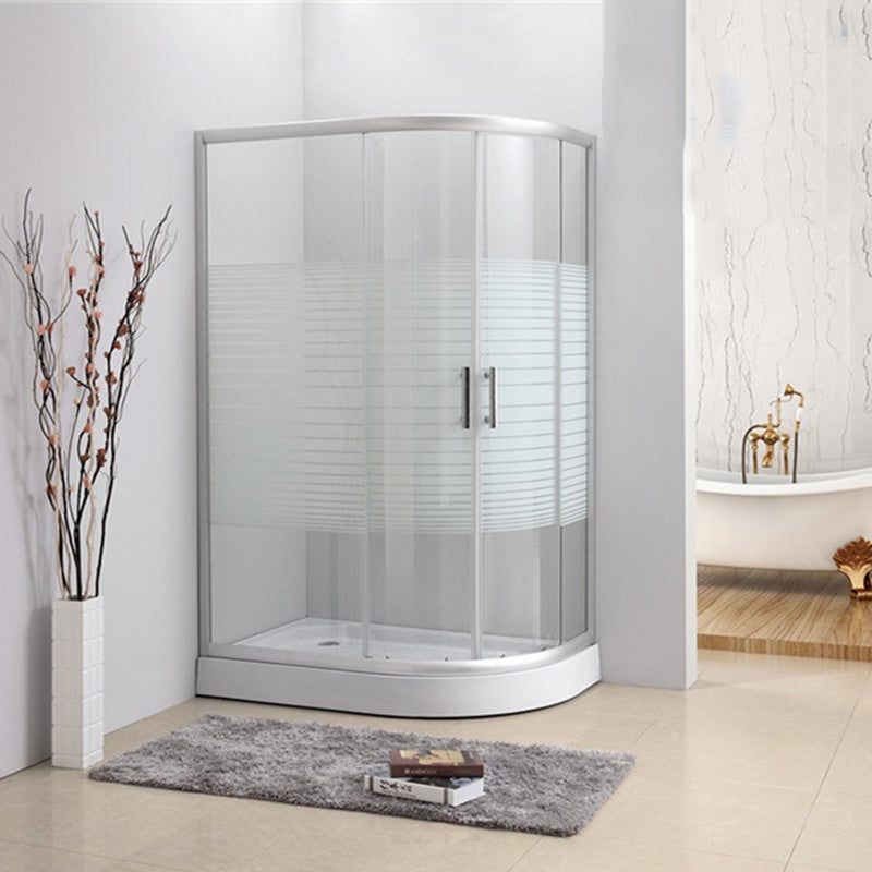 Contemporary Shower Stall Striped Round Semi-Frameless Shower Stall Left Striped Clearhalo 'Bathroom Remodel & Bathroom Fixtures' 'Home Improvement' 'home_improvement' 'home_improvement_shower_stalls_enclosures' 'Shower Stalls & Enclosures' 'shower_stalls_enclosures' 'Showers & Bathtubs' 6694671