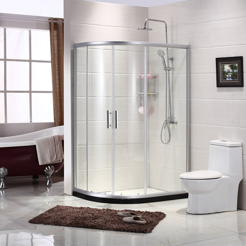 Contemporary Shower Stall Striped Round Semi-Frameless Shower Stall 47.2"L x 31.5"W x 76.8"H Right Clear Glass Clearhalo 'Bathroom Remodel & Bathroom Fixtures' 'Home Improvement' 'home_improvement' 'home_improvement_shower_stalls_enclosures' 'Shower Stalls & Enclosures' 'shower_stalls_enclosures' 'Showers & Bathtubs' 6694673