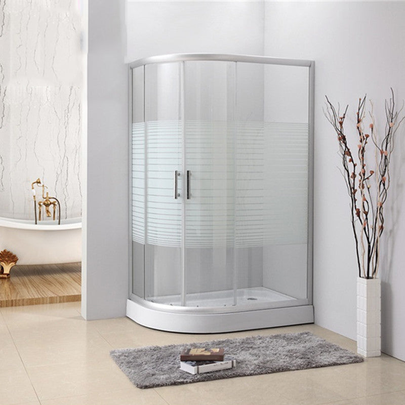 Contemporary Shower Stall Striped Round Semi-Frameless Shower Stall 39"L x 31"W x 77"H Right Striped Clearhalo 'Bathroom Remodel & Bathroom Fixtures' 'Home Improvement' 'home_improvement' 'home_improvement_shower_stalls_enclosures' 'Shower Stalls & Enclosures' 'shower_stalls_enclosures' 'Showers & Bathtubs' 6694675