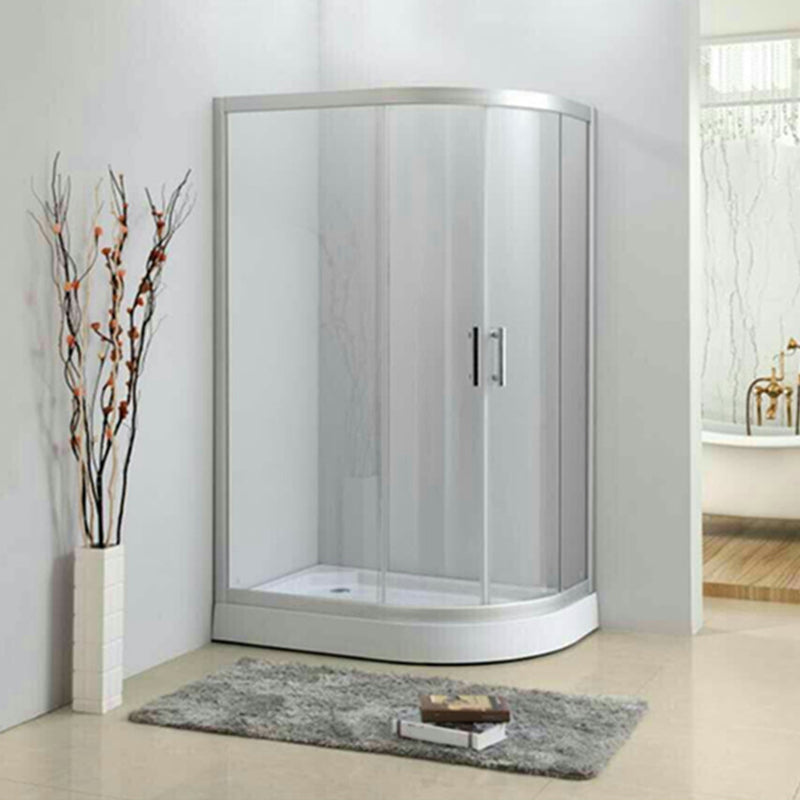 Contemporary Shower Stall Striped Round Semi-Frameless Shower Stall Left Clear Glass Clearhalo 'Bathroom Remodel & Bathroom Fixtures' 'Home Improvement' 'home_improvement' 'home_improvement_shower_stalls_enclosures' 'Shower Stalls & Enclosures' 'shower_stalls_enclosures' 'Showers & Bathtubs' 6694676