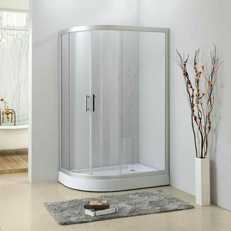 Contemporary Shower Stall Striped Round Semi-Frameless Shower Stall Right Clear Glass Clearhalo 'Bathroom Remodel & Bathroom Fixtures' 'Home Improvement' 'home_improvement' 'home_improvement_shower_stalls_enclosures' 'Shower Stalls & Enclosures' 'shower_stalls_enclosures' 'Showers & Bathtubs' 6694678