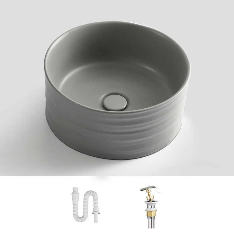Modern Vessel Bathroom Sink Circular Porcelain with Pop-Up Drain Vessel Sink Grey None Sink Clearhalo 'Bathroom Remodel & Bathroom Fixtures' 'Bathroom Sinks & Faucet Components' 'Bathroom Sinks' 'bathroom_sink' 'Home Improvement' 'home_improvement' 'home_improvement_bathroom_sink' 6694840